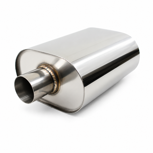Top Speed Pro1 T304 Stainless Steel Oval Muffler – 63mm 2.5 Inch Inlet / Outlet