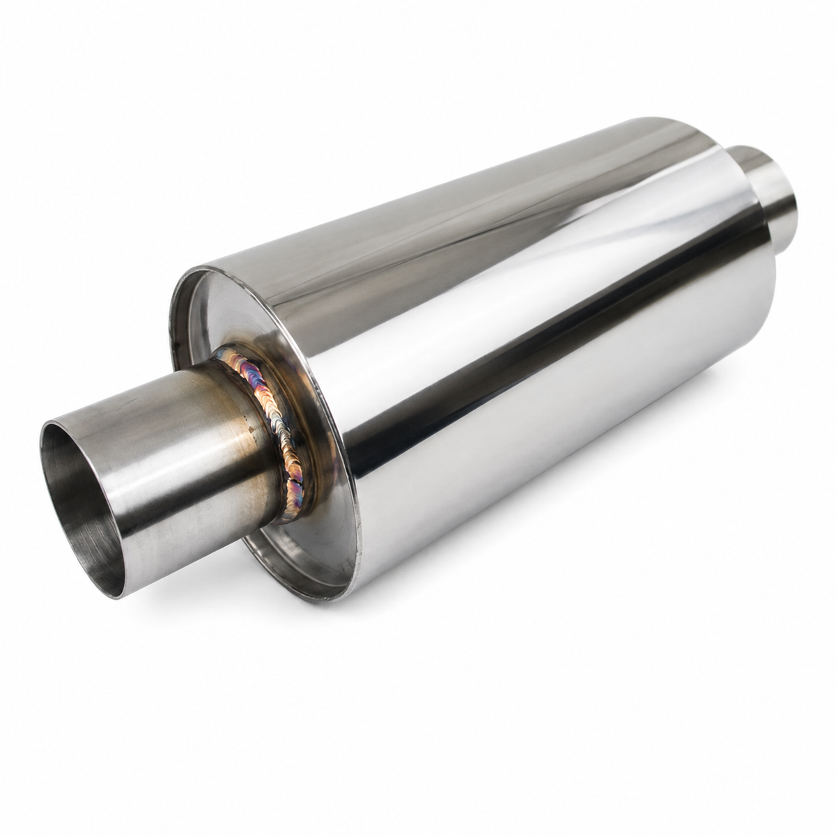 Top Speed Pro1 T304 Stainless Steel Round Muffler – Single Inlet / Single Outlet