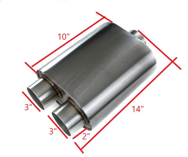 Top Speed Pro1 T304 Stainless Steel Oval Muffler – 3 Inch Inlet / Dual 3 Inch Outlet
