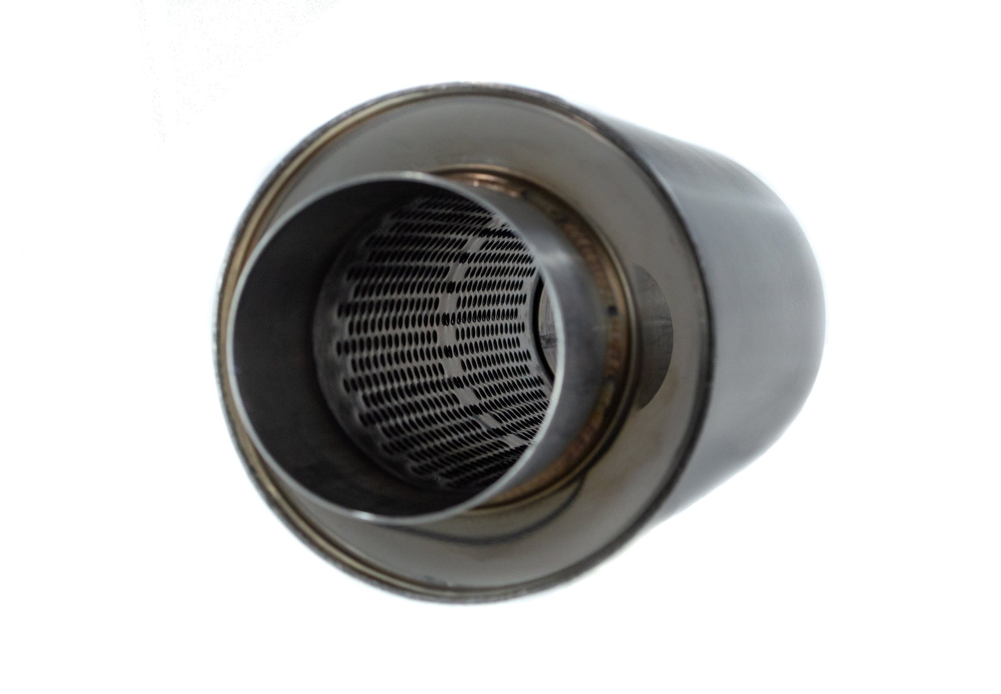 Top Speed Pro1 T304 Stainless Steel Round Muffler – Single Inlet / Single Outlet