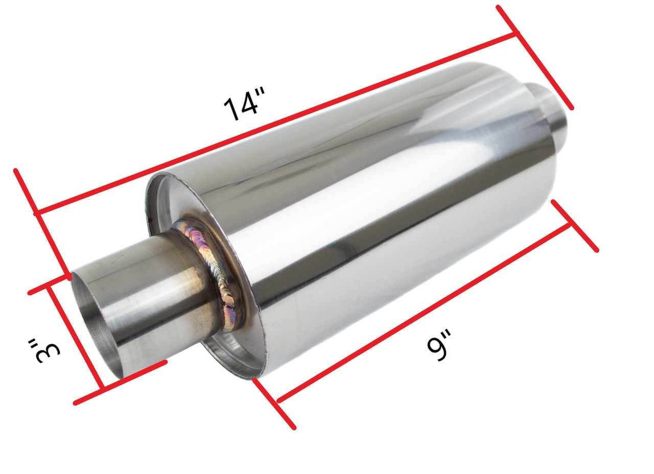 Top Speed Pro1 T304 Stainless Steel Round Muffler – Single Inlet / Single Outlet