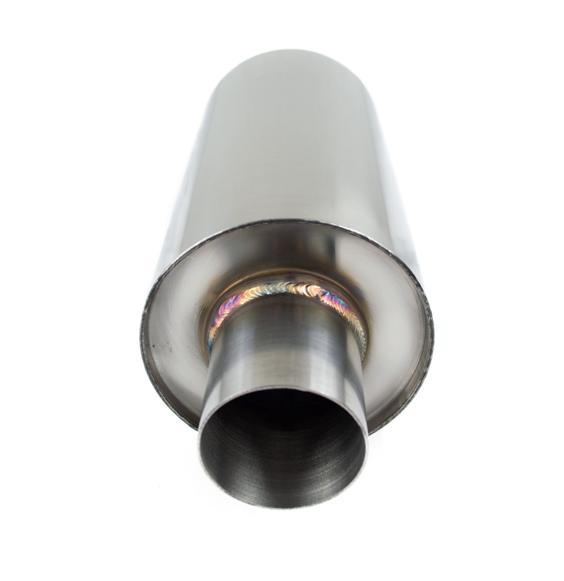 Top Speed Pro1 T304 Stainless Steel Round Muffler – Single Inlet / Single Outlet