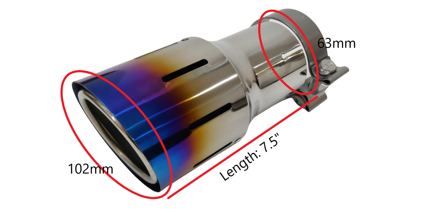 Top Speed Pro1 dual-layer burnt titanium exhaust tip 102mm (4") outlet 63mm (2.5") inlet Burnt Blue